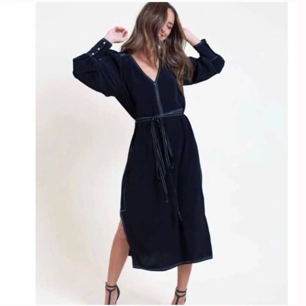 Something Navy Contrast Stiching Midi Dress - Size XS